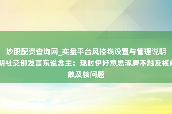 炒股配资查询网_实盘平台风控线设置与管理说明 伊朗社交部发言东说念主：现时伊好意思琢磨不触及核问题